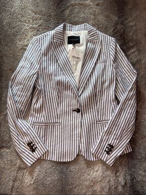 Banana Republic Blue & White Striped Cotton Blazer